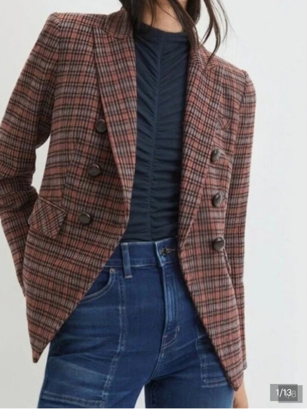 Veronica Beard Miller Mauve Houndstooth Plaid Dickey Jacket Blazer Wool Size 0